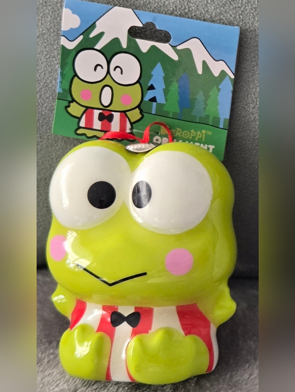 Sanrio Keroppi Lime Green Frog Figurine with Pink Cheeks